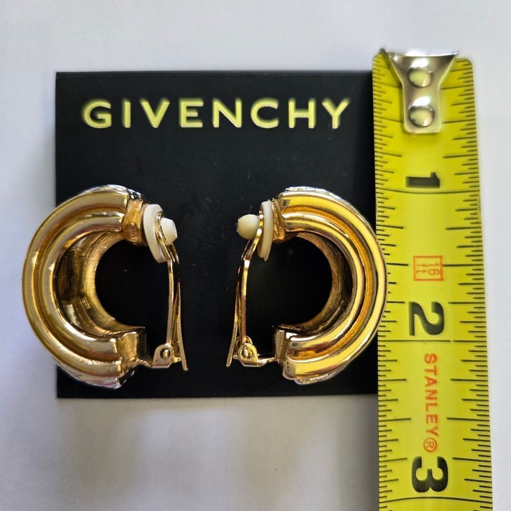 🐢 Givenchy Half Hoop Two Tone Clip Earrings. Excellent Condition. Authentic! - Picture 3 of 11